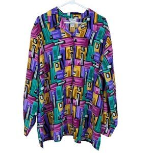 VTG 90s Modern Essentials Abstract Art Button-Down Top Sz 22 Indie Maximalist